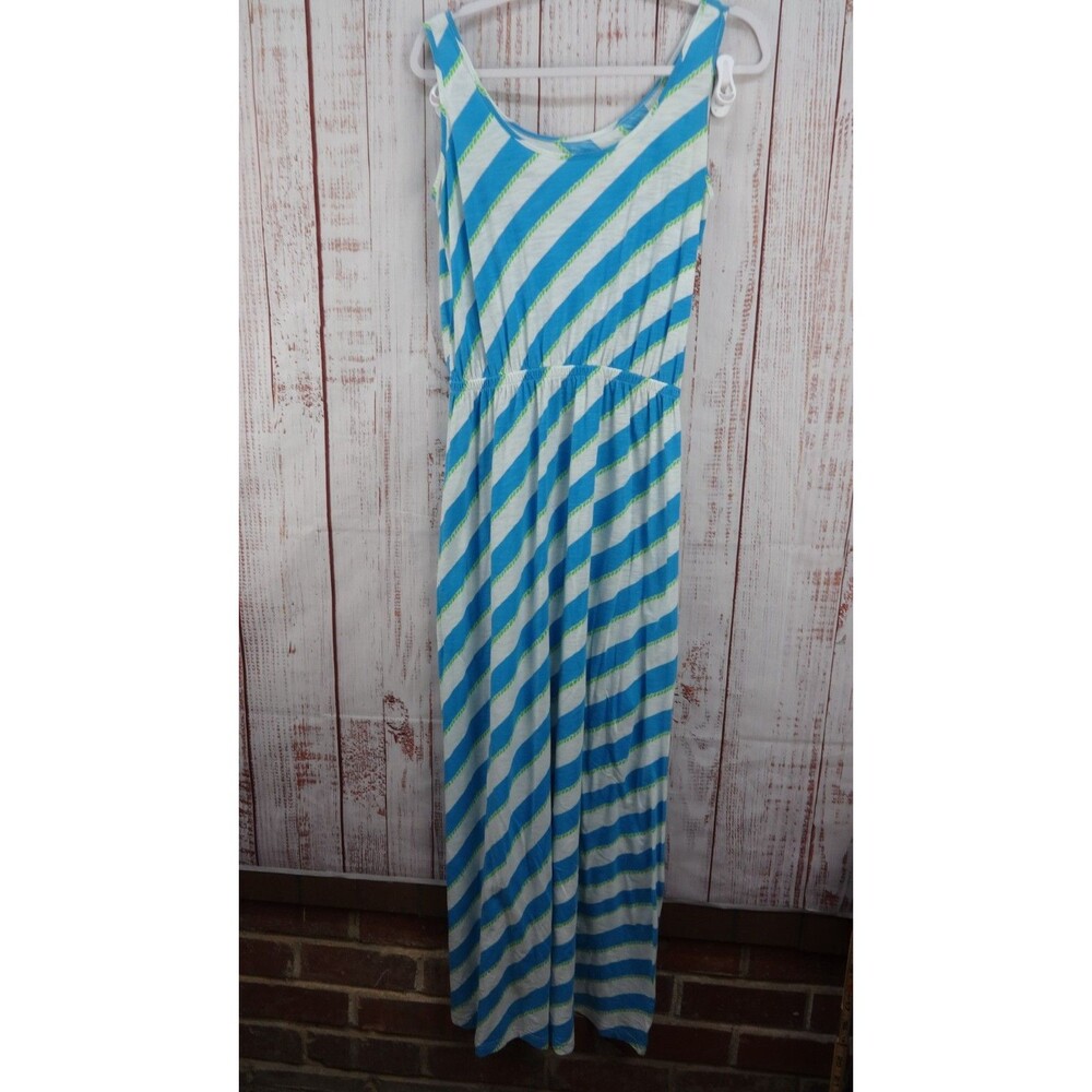 Lilly Pulitzer Maxi Dress Womens Medium blue White Sleeveless 100% Cotton Beachy